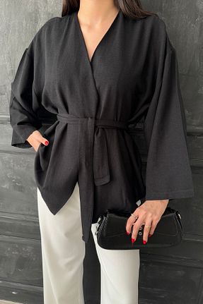 کیمونو و کافتان مشکی زنانه مخلوط پلی استر BLUSS - کد 936532487