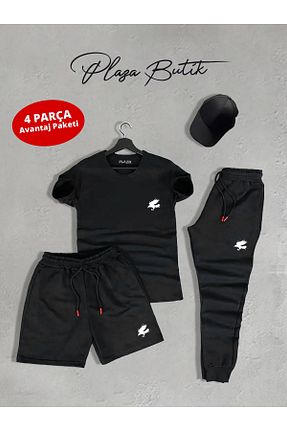 ست بالاتنه و پائین تنه مشکی مردانه پنبه پلی استر Plaza Butik - کد 936557175
