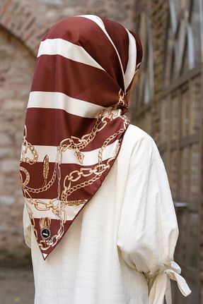 روسری زرشکی پلی استر VİOLLA - کد 878429391