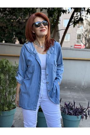 پیراهن سایز بزرگ آبی زنانه Gömlek DenizEge - کد 936623904