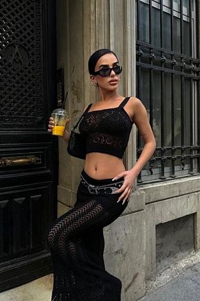 ست بالاتنه و پائین تنه مشکی زنانه تریکو RICHMOST - کد 936621510