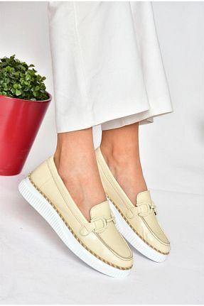 کفش کلاسیک بژ زنانه چرم خالص Fox Shoes - کد 655385185