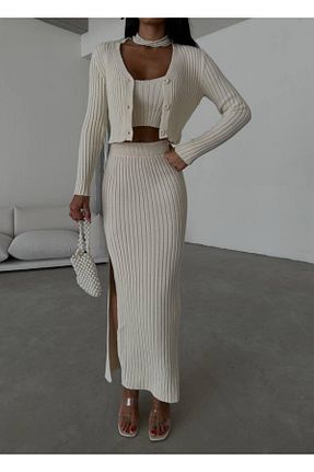 ست بالاتنه و پائین تنه نباتی زنانه تریکو NZL TEKSTİL - کد 936668163