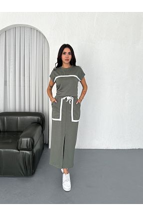 ست بالاتنه و پائین تنه خاکی زنانه بافت sportiness - کد 936673051