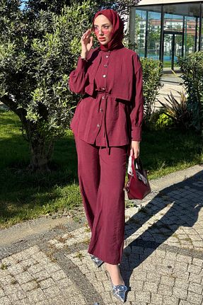 ست بالاتنه و پائین تنه زرشکی زنانه بافتنی Tesettür Diyarı - کد 936723095
