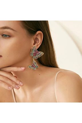 گوشواره جواهر رنگی برنجی byozanyılmaz - کد 936728052