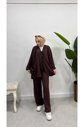 ست بالاتنه و پائین تنه حجاب قهوه ای زنانه گشاد Bluezade - کد 936755263