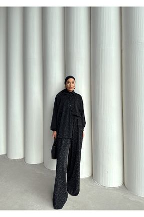 ست بالاتنه و پائین تنه مشکی زنانه بافت By Merve Serin - کد 936759565