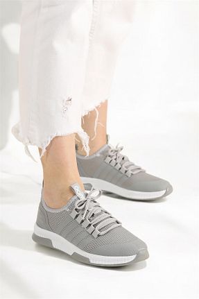 کفش اسنیکر طوسی زنانه بند دار LANDSHOES - کد 936768684