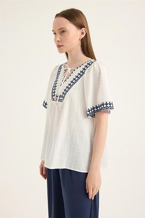 بلوز سفید زنانه ساده Home Store - کد 936802245