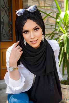 شال مشکی زنانه پنبه پلی استر Aişe Tesettür - کد 827262886