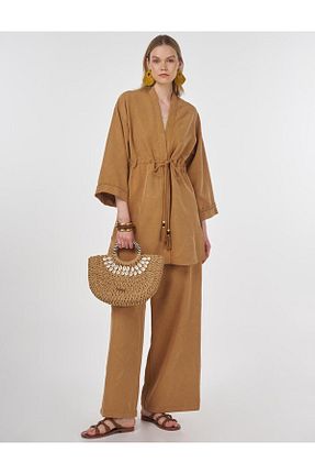 ست بالاتنه و پائین تنه حجاب قهوه ای زنانه رگولار Kayra - کد 937075015