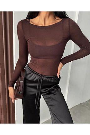 بلوز قهوه ای زنانه ساده BE CHİC - کد 923147981