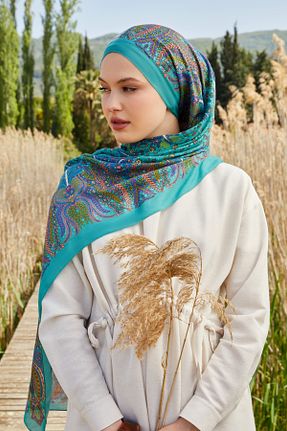 شال فیروزه ای زنانه LuvenSara - کد 936219784