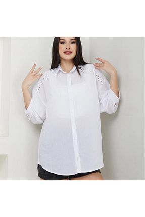 پیراهن سفید زنانه Relaxed AKA Butik - کد 936920622