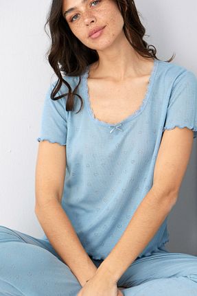 ست لباس راحتی آبی زنانه Ajurlu Siyah İnci - کد 936934149