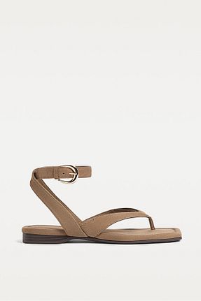 صندل بژ زنانه پاشنه تخت Stradivarius - کد 921389869