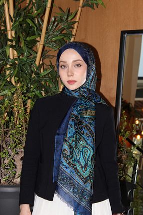 شال سرمه ای زنانه ابریشم CHALE - کد 936987978