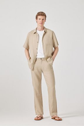 شلوار بژ مردانه کتان muzzo jeans - کد 930473171