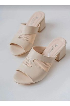 دمپائی بژ زنانه چرم مصنوعی EYLÜLDEN MODA SHOES - کد 937397621