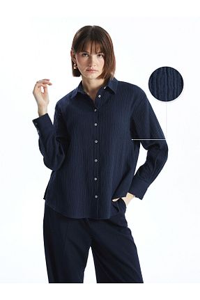 پیراهن آبی زنانه یقه پیراهنی LC Waikiki - کد 941111911