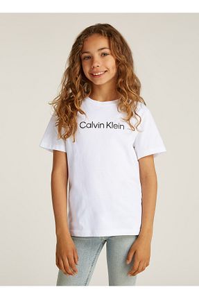 تیشرت سفید بچه گانه یقه دوچرخه Calvin Klein - کد 937423901