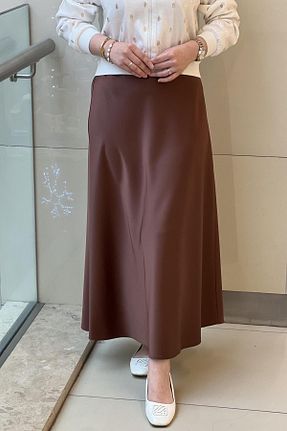 دامن قهوه ای زنانه ساتن sentez giyim - کد 921574303