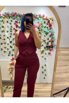 ست بالاتنه و پائین تنه زرشکی زنانه بافتنی Maves Butik - کد 937444749