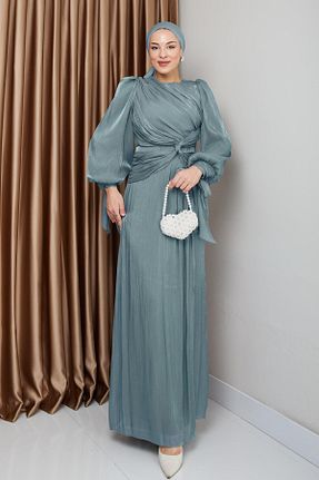 لباس مجلسی حجاب سبز زنانه Boyundan Bağlamalı Olcay - کد 922691734