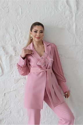 ست بالاتنه و پائین تنه صورتی زنانه بافتنی 1Moda1Tarz - کد 937475345