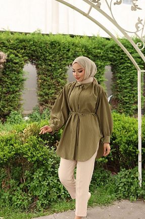 پیراهن حجاب خاکی زنانه رگولار HİFADEN - کد 937487010