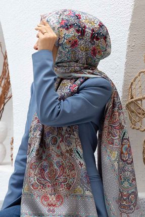 شال طوسی زنانه ابریشم Vissona - کد 917777825