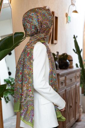 شال سبز زنانه ابریشم Vissona - کد 903144480