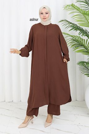ست بالاتنه و پائین تنه حجاب قهوه ای زنانه رگولار ASİLNUR - کد 820144447