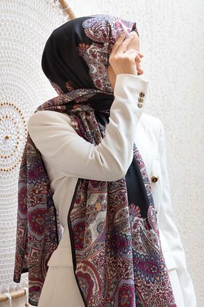شال مشکی زنانه ابریشم Vissona - کد 904856734