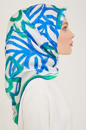 روسری آبی کرپ ساتن ابریشم Armine - کد 937539599