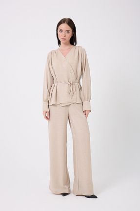 ست بالاتنه و پائین تنه بژ زنانه بافتنی ADENLİNA - کد 937574224