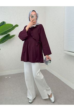 کیمونو و کافتان زرشکی زنانه کتان Modamorfo - کد 937818999