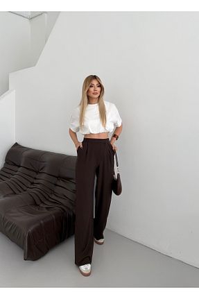 شلوار قهوه ای زنانه پنبه پلی استر mor butik - کد 305215666