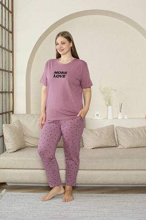 ست لباس راحتی سایز بزرگ بنفش زنانه طرح دار shopshop - کد 937621633