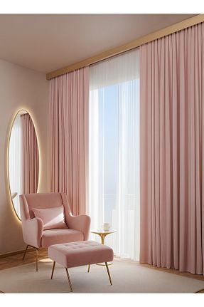 پرده زمینه صورتی پلی استر Bercem Home - کد 936831198
