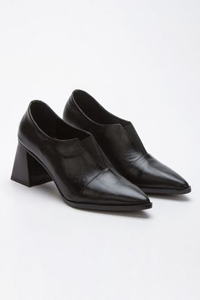 کفش پاشنه بلند کلاسیک مشکی زنانه چرم خالص elvinshoes - کد 931164611