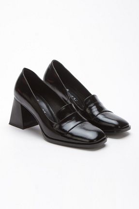 کفش پاشنه بلند کلاسیک مشکی زنانه چرم خالص elvinshoes - کد 931167895