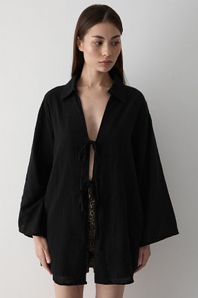 کیمونو و کافتان مشکی زنانه کتان Laluvia - کد 837463506