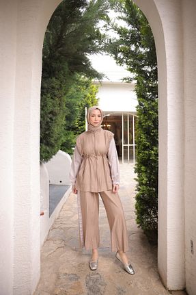 ست بالاتنه و پائین تنه حجاب بژ زنانه رگولار MİMİ Luxury Wear - کد 937707138