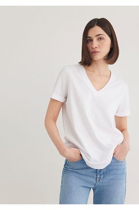 تیشرت سفید زنانه یقه هفت Mavi - کد 1832397