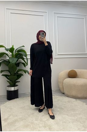 ست بالاتنه و پائین تنه مشکی زنانه بافت By Gizem Beyazkaya - کد 937775221