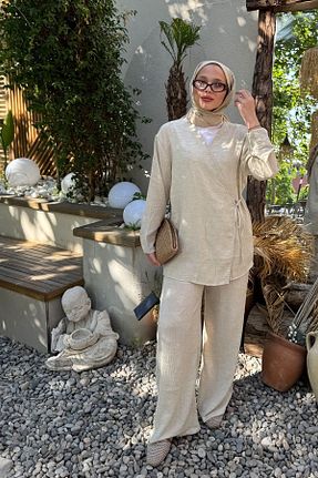 ست بالاتنه و پائین تنه حجاب بژ زنانه رگولار SİNDAL - کد 937794537