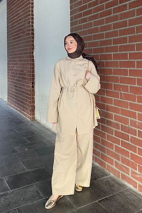 ست بالاتنه و پائین تنه حجاب بژ زنانه رگولار SİNDAL - کد 937795037