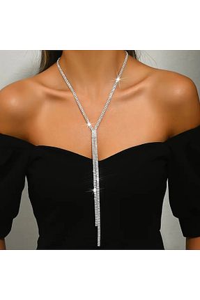 گردنبند جواهر سفید زنانه برنجی byozanyılmaz - کد 937843006